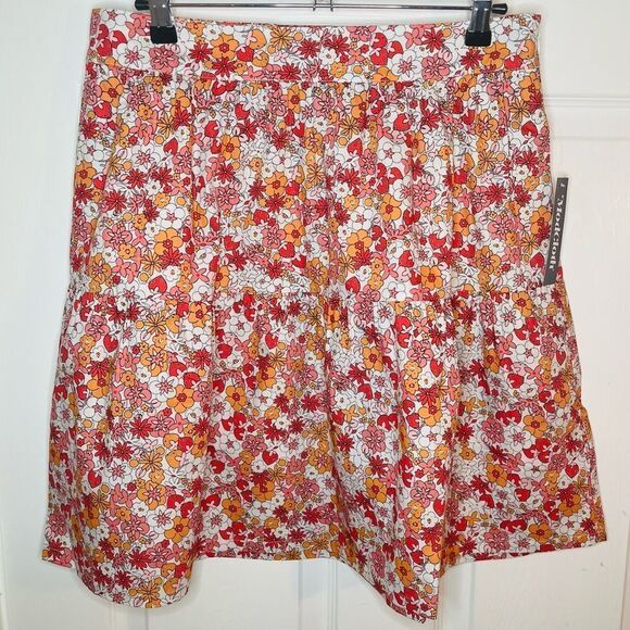 Modcloth Dolls On Parade Tiered Skirt Casusl Cotton Aline Mini Pink Orange L NWT - Picture 4 of 11